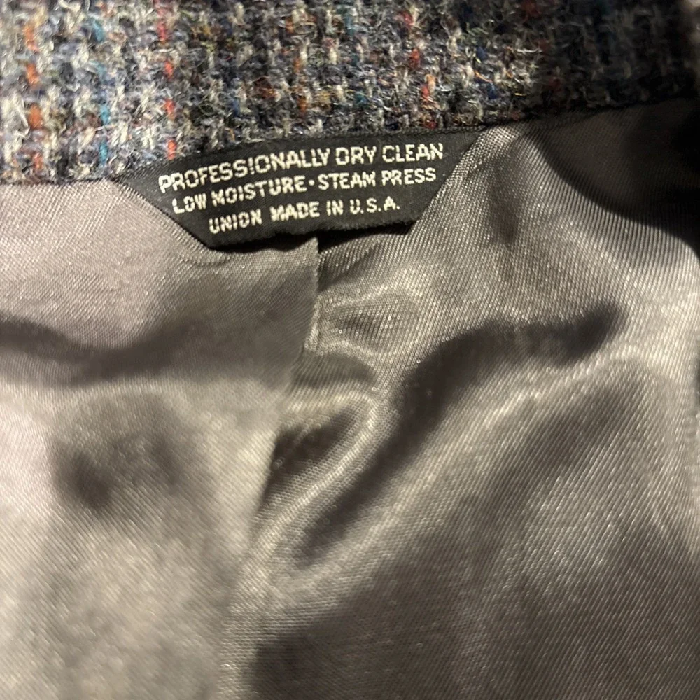 Harris Tweed Mens Wool Blazer Sport Coat Grey Brown Check USA Made 2 Button